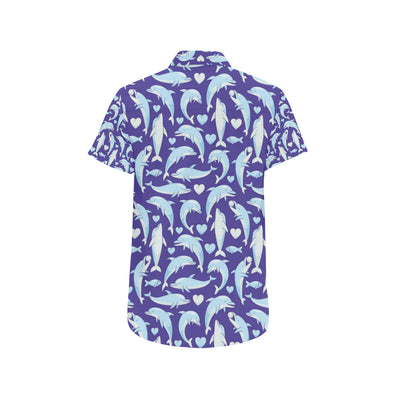 Dolphin Smile Print Pattern Men's Short Sleeve Button Up Shirt