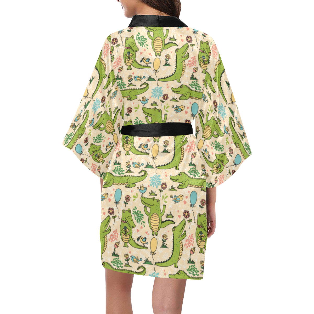 Alligator Pattern Print Design 01 Women's Short Kimono