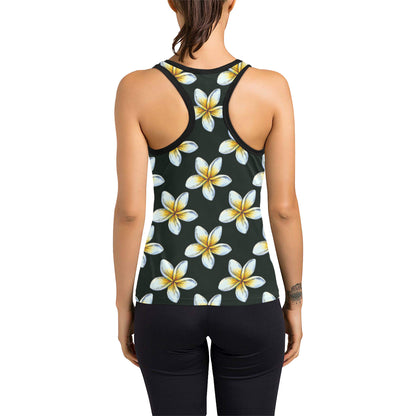 White Plumeria Pattern Print Design PM022 Women's Racerback Tank Top