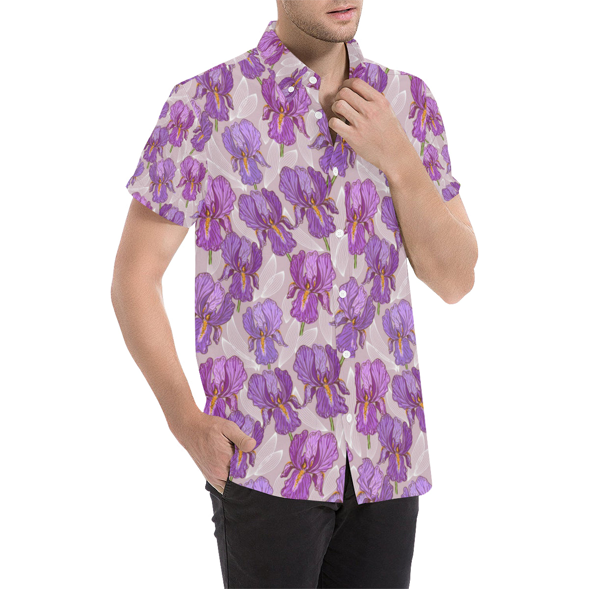 Iris Pattern Print Design IR05 Men's Short Sleeve Button Up Shirt