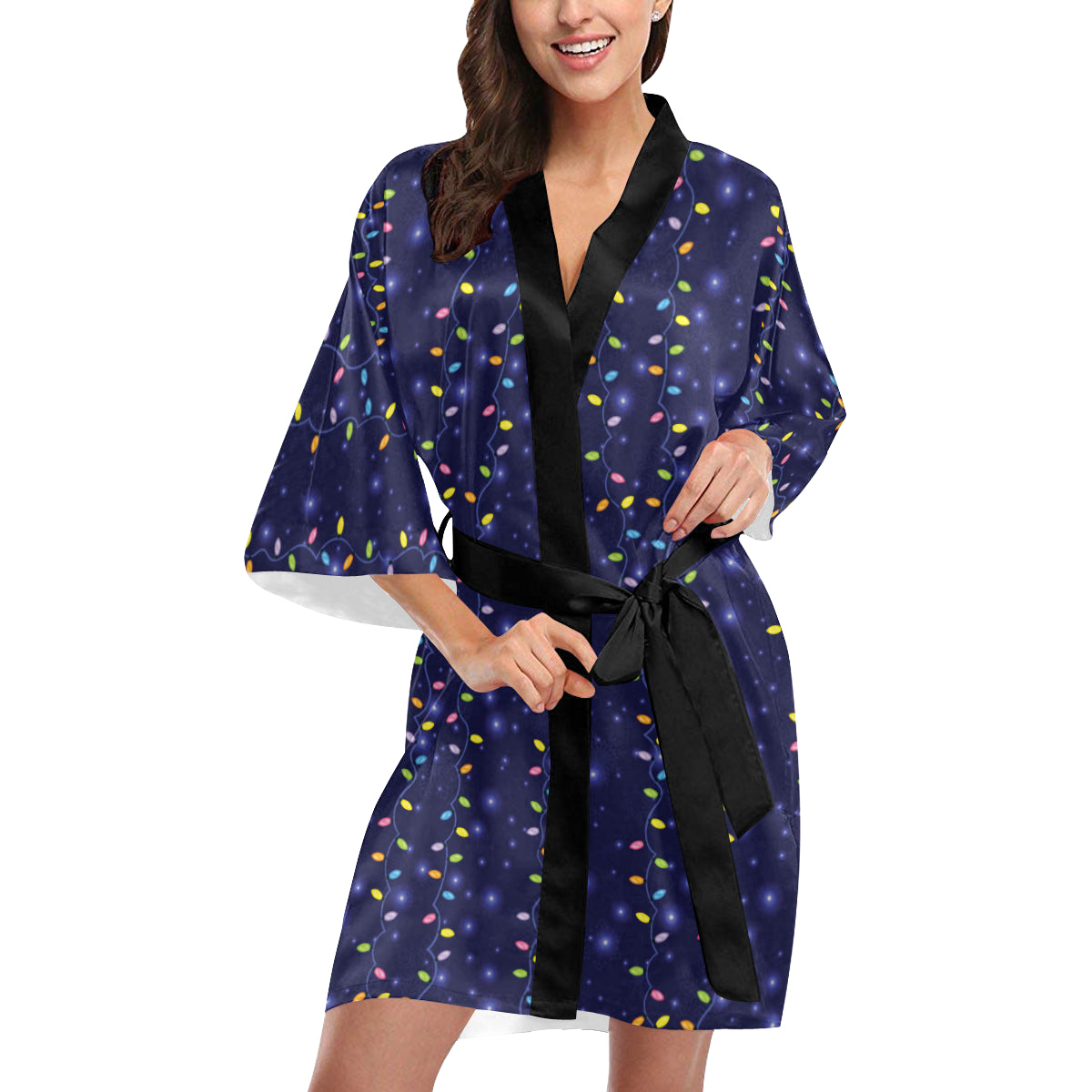 Christmas Light Pattern Print Design 03 Women's Short Kimono