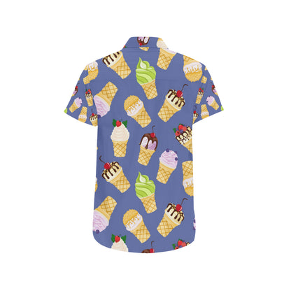 Ice Cream Pattern Print Design IC03 Men's Short Sleeve Button Up Shirt