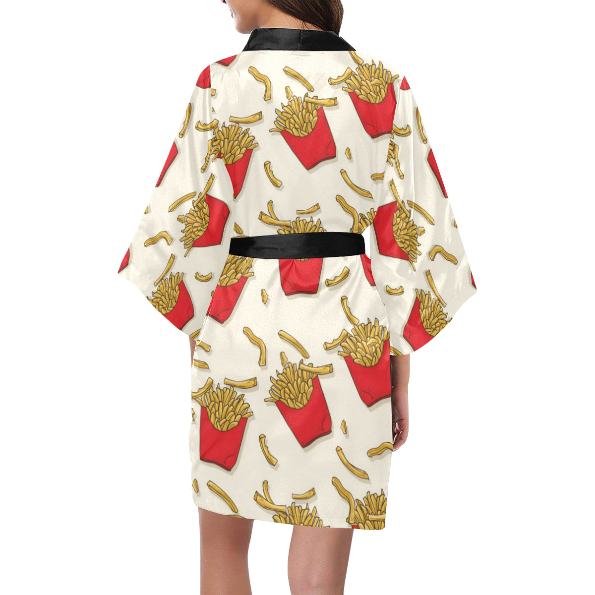 French Fried Pattern Print Design 01 Women's Short Kimono