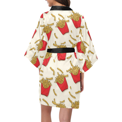 French Fried Pattern Print Design 01 Women's Short Kimono