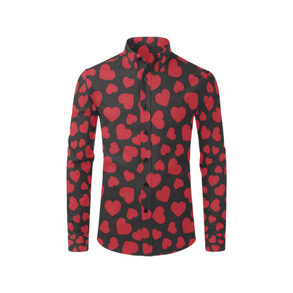 Heart Red Pattern Print Design HE01 Men's Long Sleeve Shirt