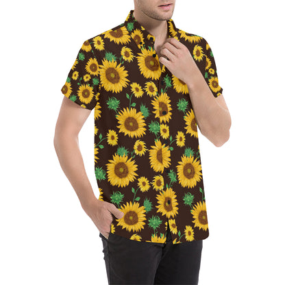 Sunflower Pattern Print Design SF01 Men's Short Sleeve Button Up Shirt