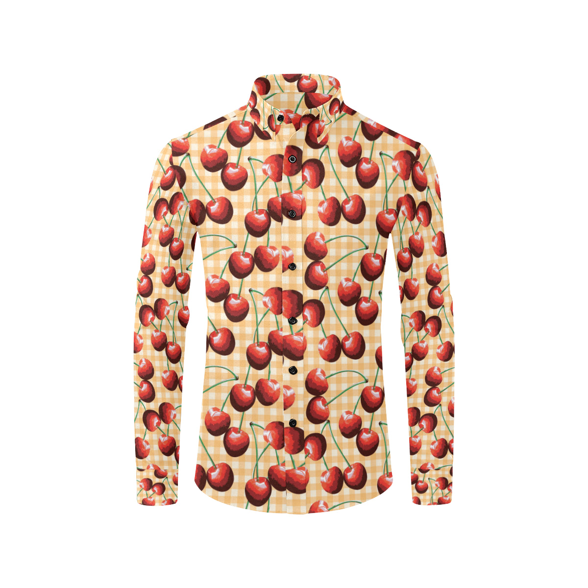 Cherry Orange Plaid Print Men's Long Sleeve Shirt