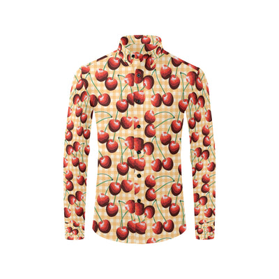 Cherry Orange Plaid Print Men's Long Sleeve Shirt