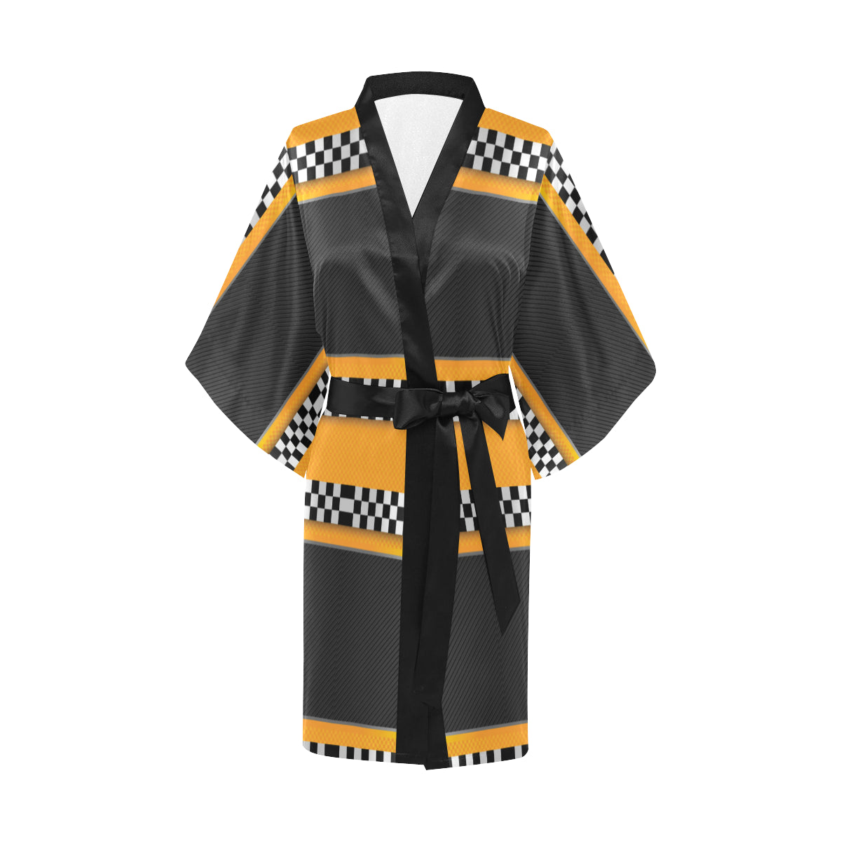 Checkered Pattern Print Design 01 Women's Short Kimono