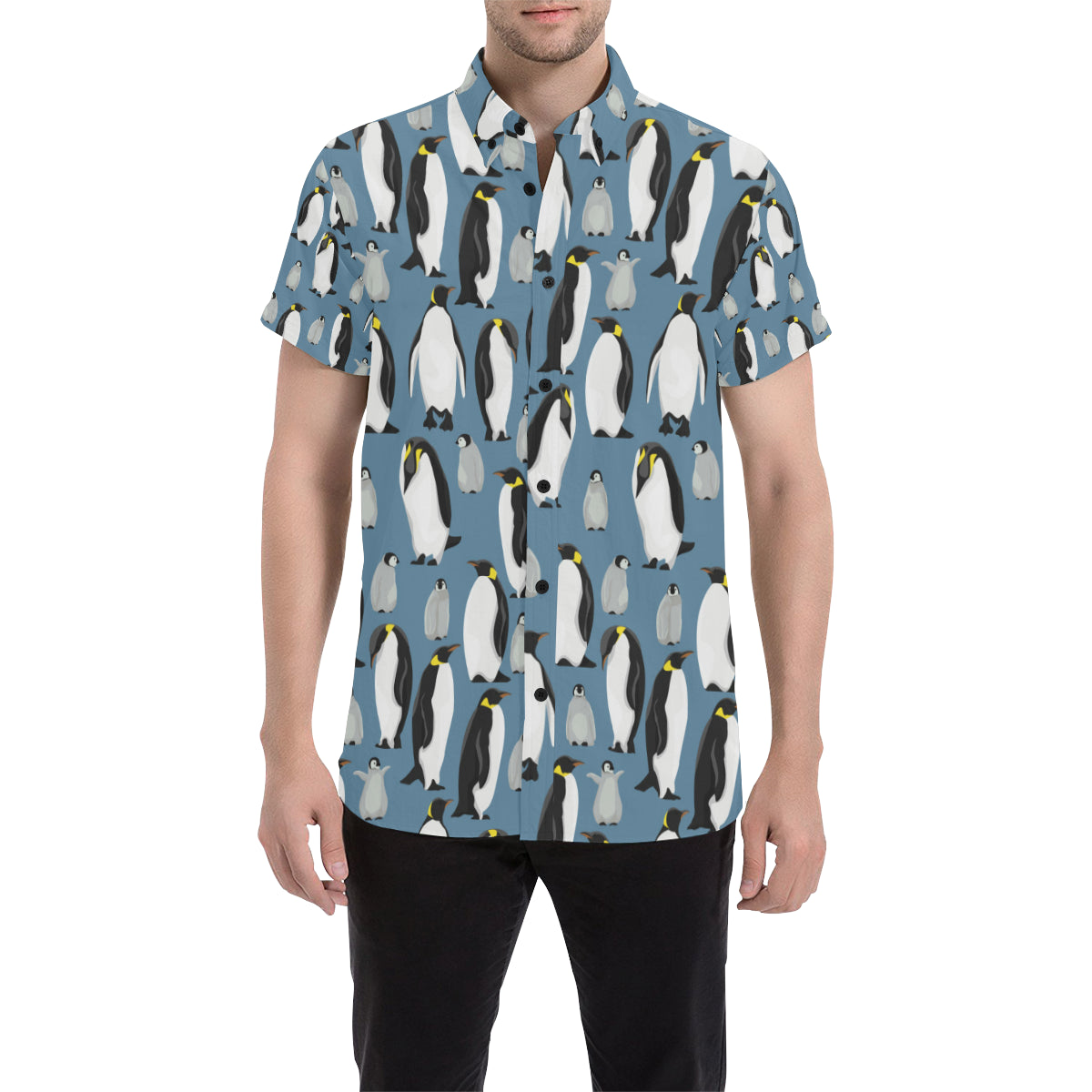Penguin Pattern Print Design A03 Men's Short Sleeve Button Up Shirt