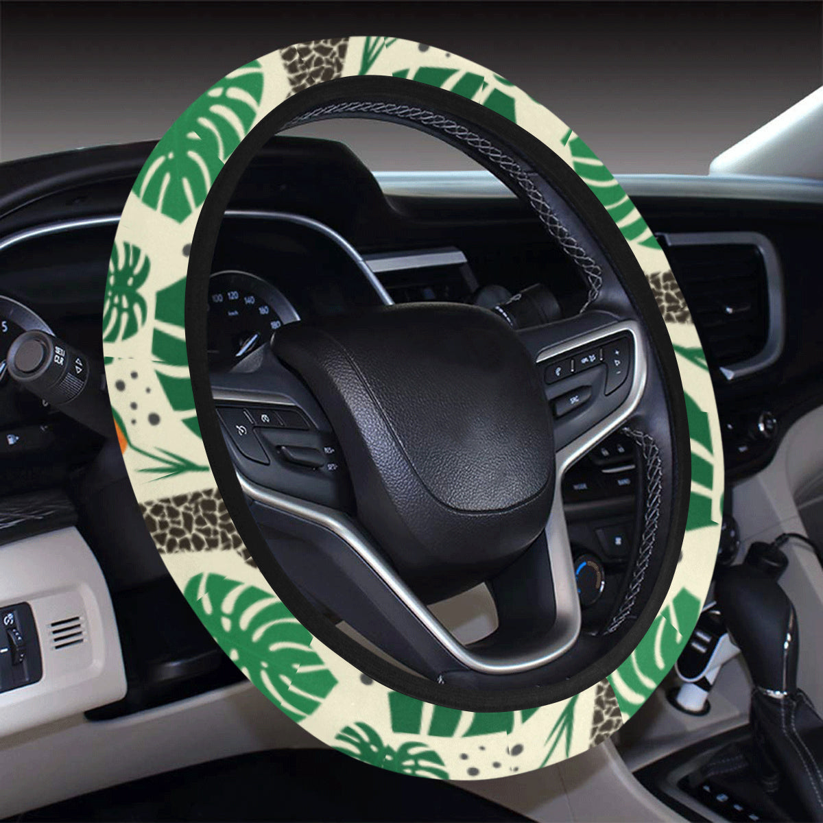 Rainforest Giraffe Pattern Print Design A02 Steering Wheel Cover with Elastic Edge