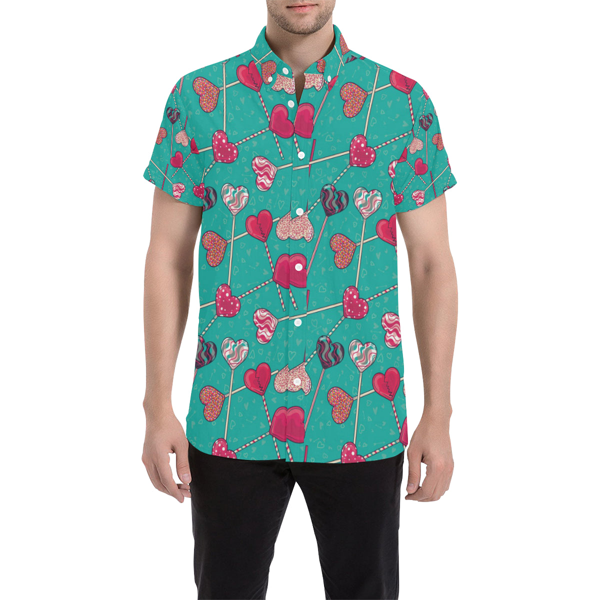Lollipop Pattern Print Design LL01 Men's Short Sleeve Button Up Shirt