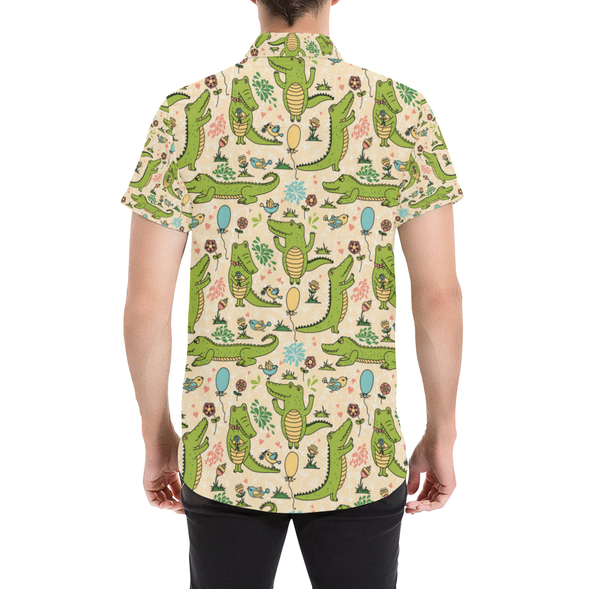Alligator Pattern Print Design 01 Men's Short Sleeve Button Up Shirt