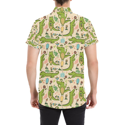 Alligator Pattern Print Design 01 Men's Short Sleeve Button Up Shirt