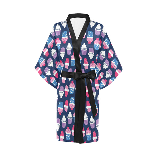 Cupcake Pattern Print Design CP04 Women's Short Kimono