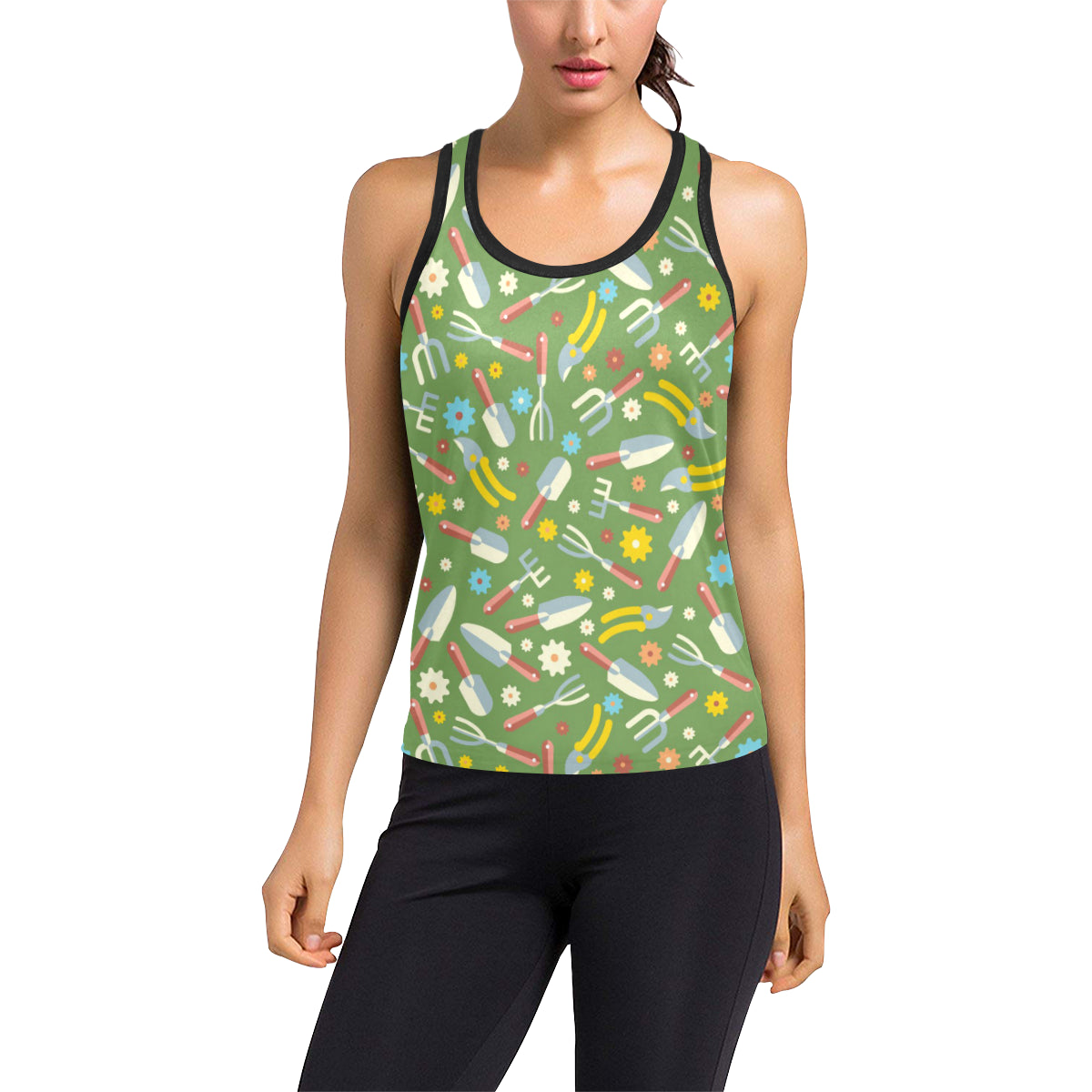 Gardening Pattern Print Design G06 Women's Racerback Tank Top
