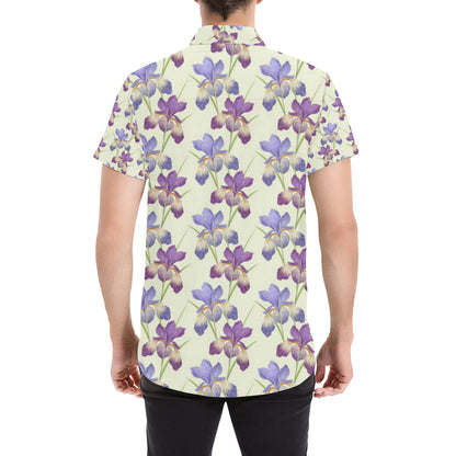 Iris Pattern Print Design IR08 Men's Short Sleeve Button Up Shirt