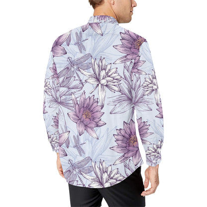 Water Lily Pattern Print Design WL01 Men's Long Sleeve Shirt