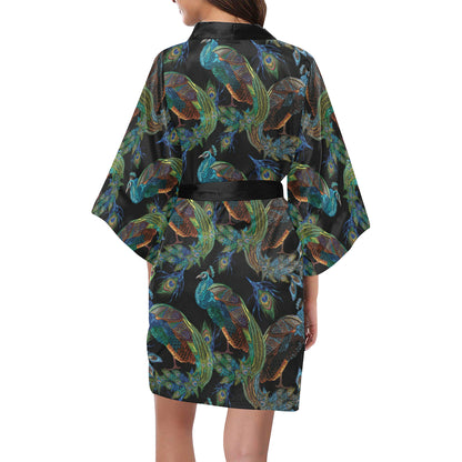 Peacock Pattern Print Design A04 Women's Short Kimono