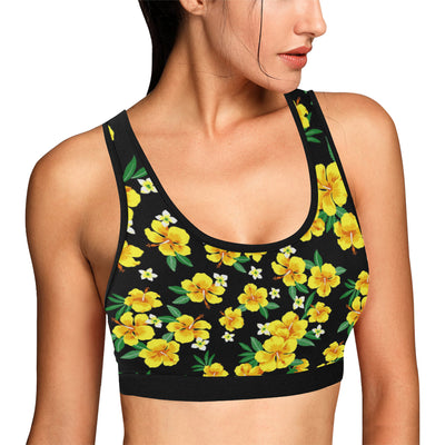 Yellow Hibiscus Pattern Print Design HB08 Sports Bra