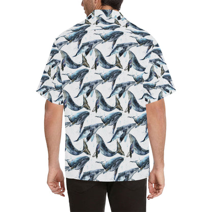 Blue Whale Pattern Print Design 03 Men's Hawaiian Shirt