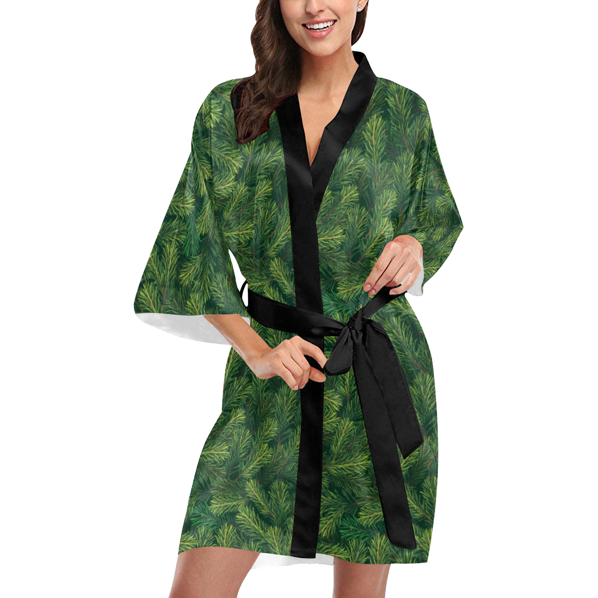 Christmas Tree Pattern Print Design 02 Women's Short Kimono