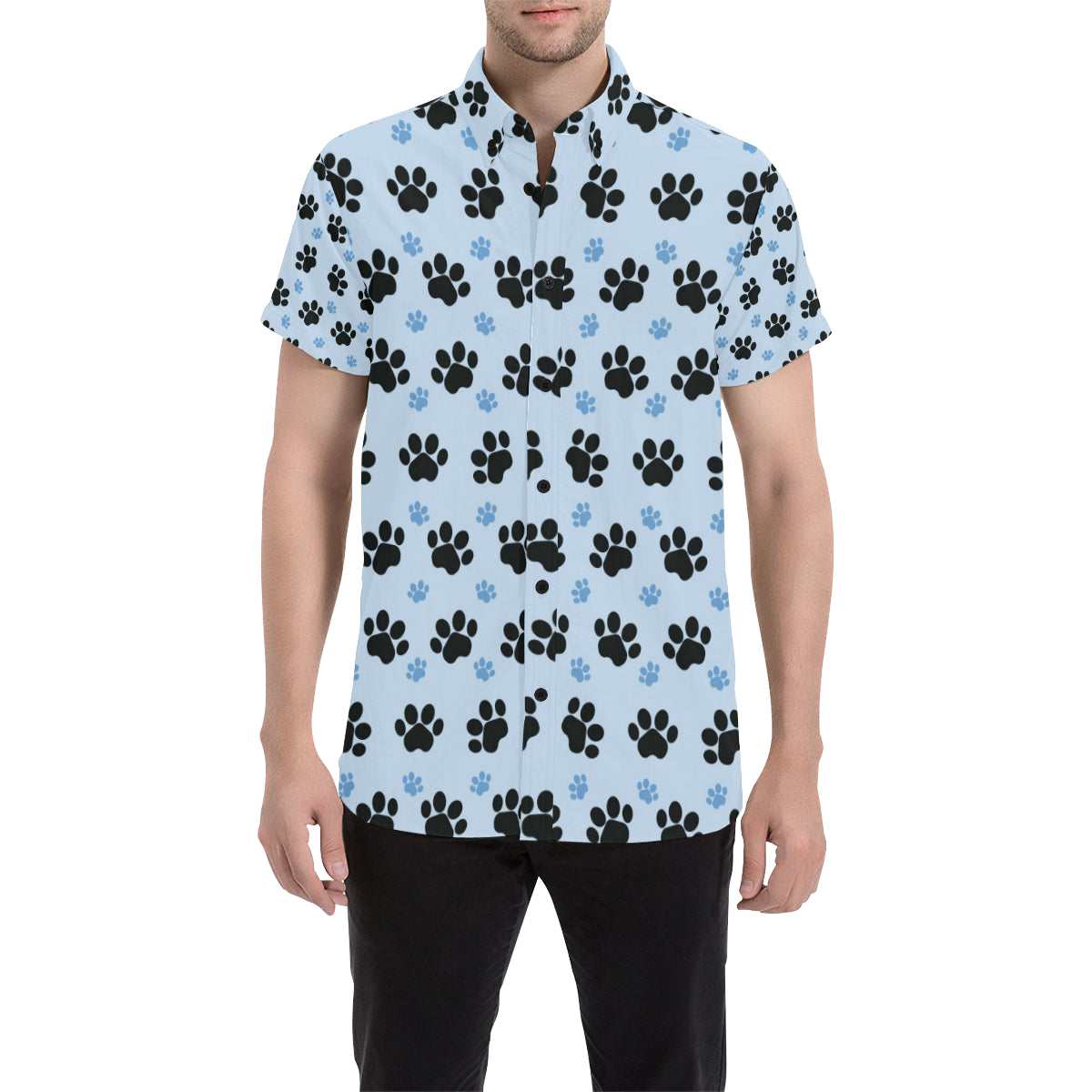 Paw Pattern Print Design A04 Men's Short Sleeve Button Up Shirt