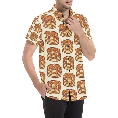 Pancake Pattern Print Design A02 Men's Short Sleeve Button Up Shirt