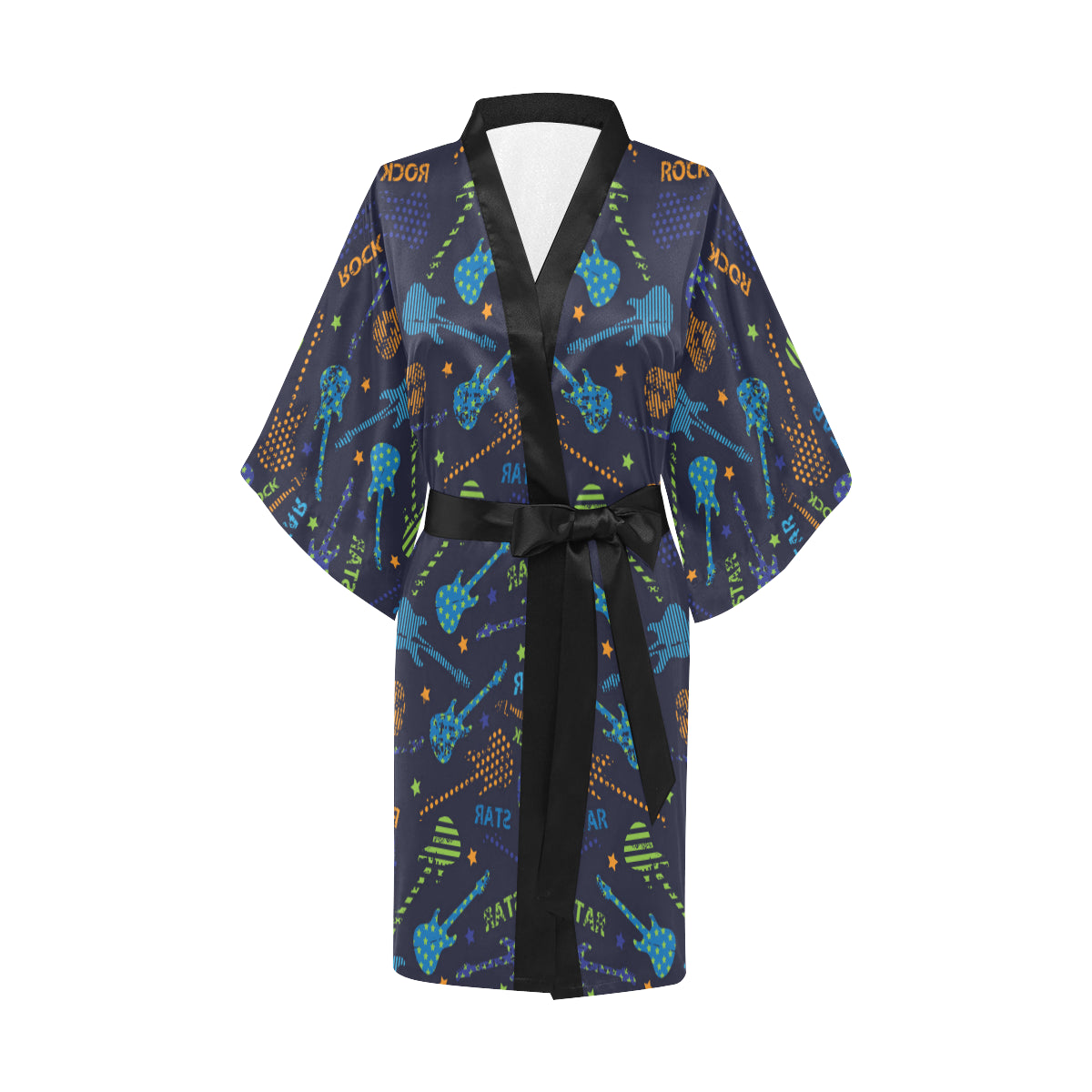 Rock and Roll Pattern Print Design A04 Women's Short Kimono