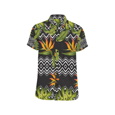 Bird Of Paradise Pattern Print Design BOP07 Men's Short Sleeve Button Up Shirt