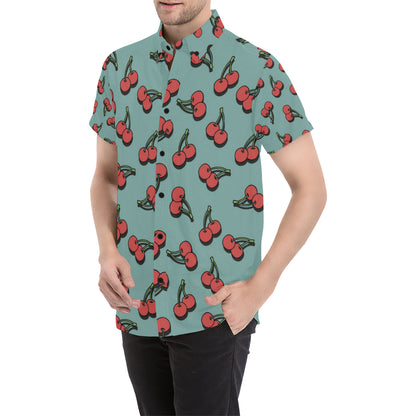 Cherry Pattern Print Design CH03 Men's Short Sleeve Button Up Shirt