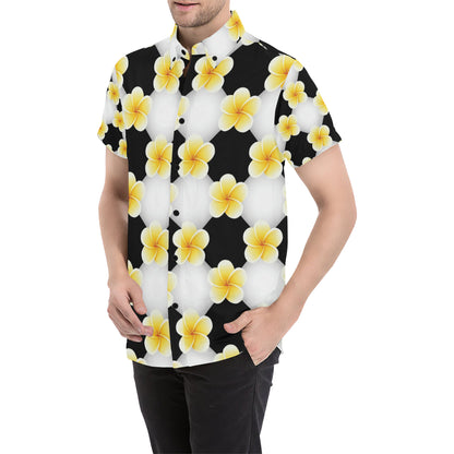 Plumeria Pattern Print Design A04 Men's Short Sleeve Button Up Shirt
