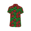 Red Hibiscus Embroidered Pattern Print Design HB03 Men's Short Sleeve Button Up Shirt