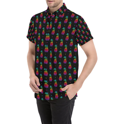 Pineapple Rainbow Dot Print Men's Short Sleeve Button Up Shirt