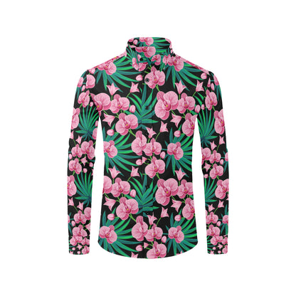 Orchid Pink Pattern Print Design OR06 Men's Long Sleeve Shirt