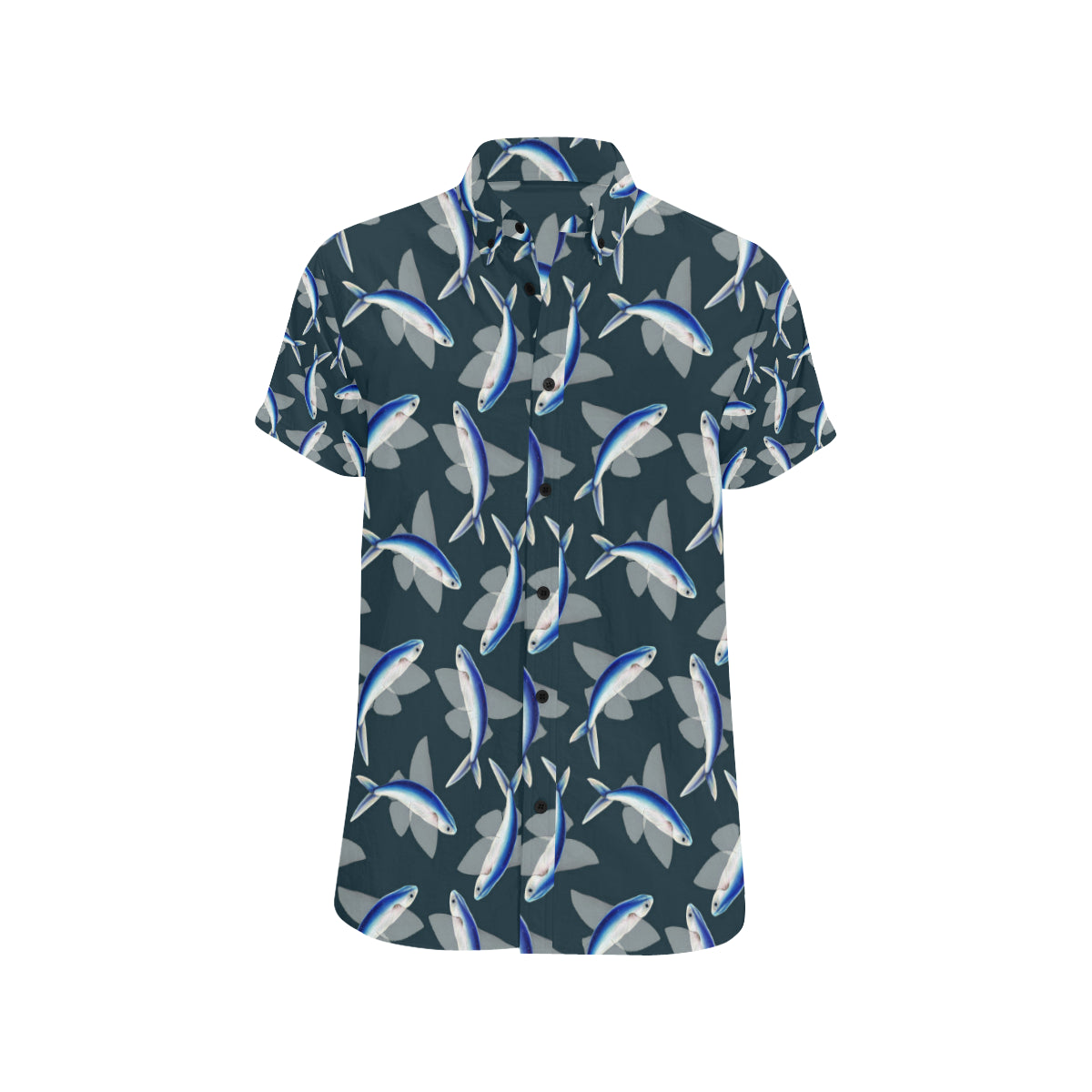 Flying Fish Pattern Print Design 04 Men's Short Sleeve Button Up Shirt