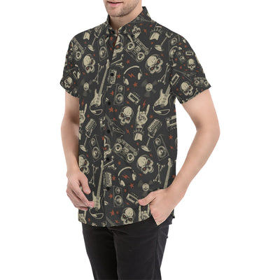 Rock and Roll Skull Pattern Print Design A03 Men's Short Sleeve Button Up Shirt