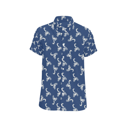 Motocross Pattern Print Design 01 Men's Short Sleeve Button Up Shirt