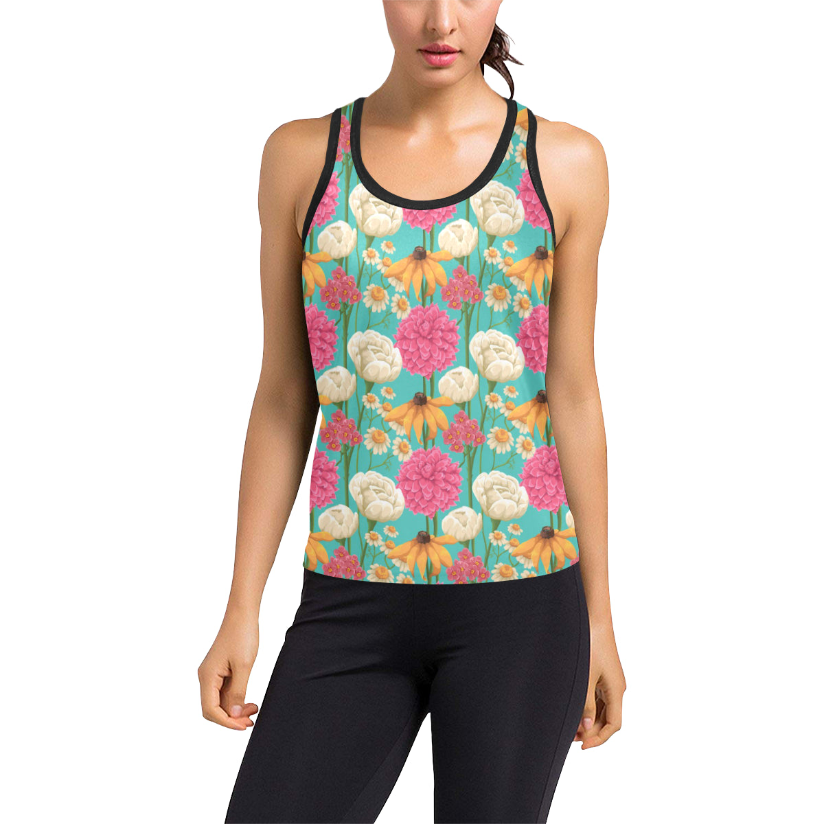 Summer Floral Pattern Print Design SF07 Women's Racerback Tank Top