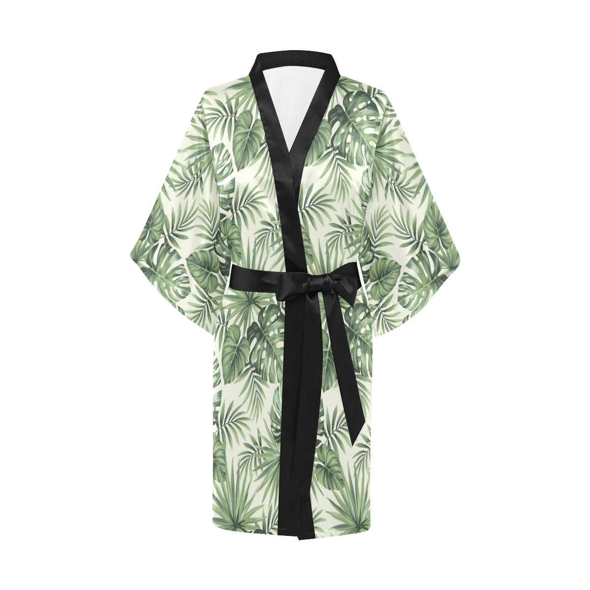 Palm Leaf Pattern Print Design A02 Women's Short Kimono