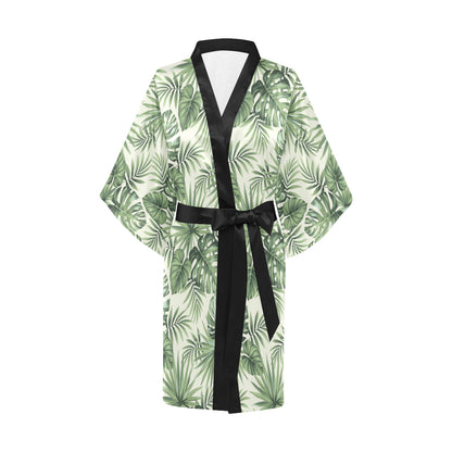 Palm Leaf Pattern Print Design A02 Women's Short Kimono