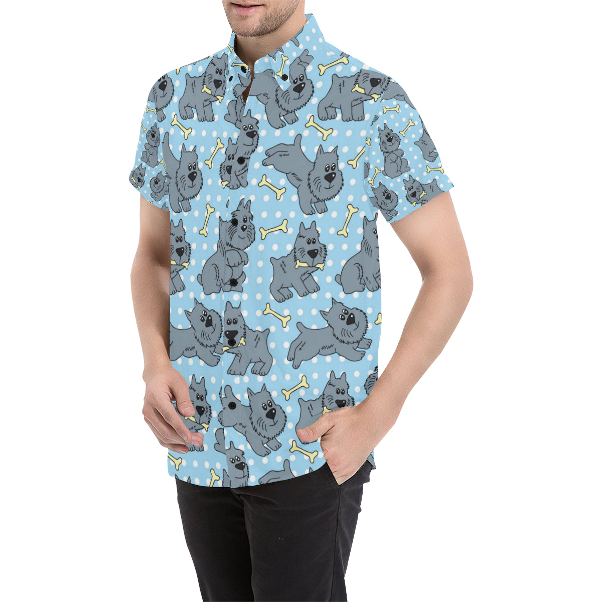 Schnauzers Pattern Print Design A02 Men's Short Sleeve Button Up Shirt