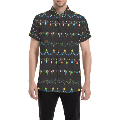 Christmas Light Pattern Print Design 01 Men's Short Sleeve Button Up Shirt