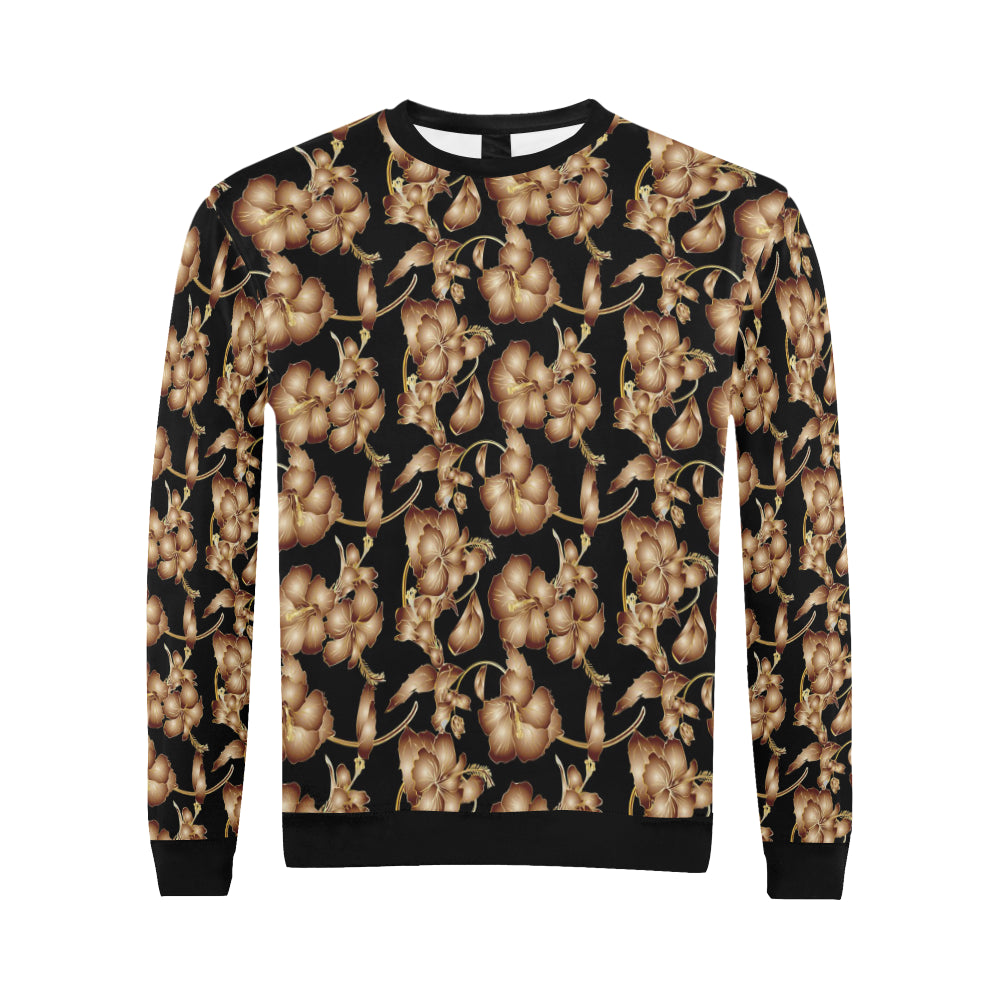 Brown Hibiscus Pattern Print Design HB06 Men Long Sleeve Sweatshirt