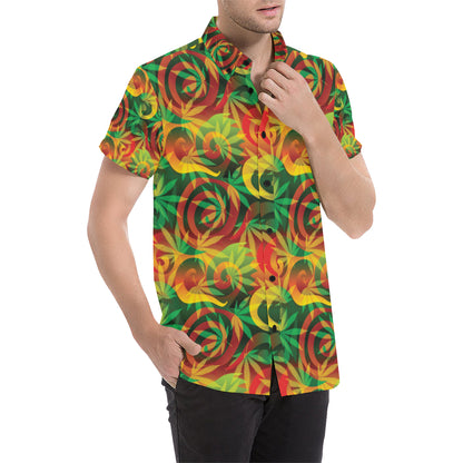 Rastafarian Pattern Print Design A01 Men's Short Sleeve Button Up Shirt
