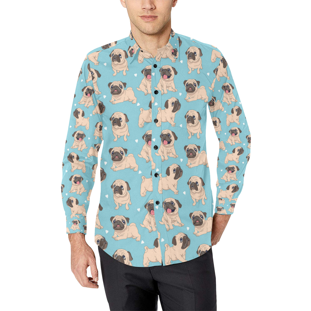 Pug Pattern Print Design A03 Men's Long Sleeve Shirt