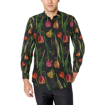 Tulip Embroidered Pattern Print Design TP01 Men's Long Sleeve Shirt