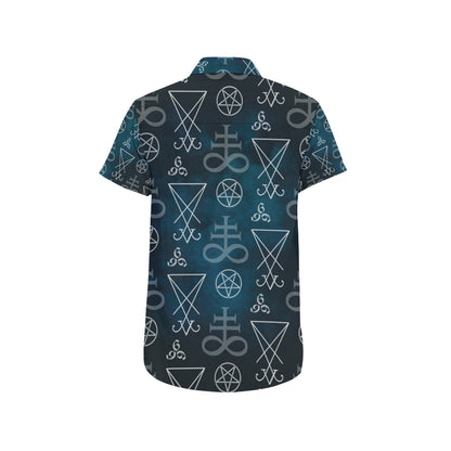 Pentagram Pattern Print Design A03 Men's Short Sleeve Button Up Shirt