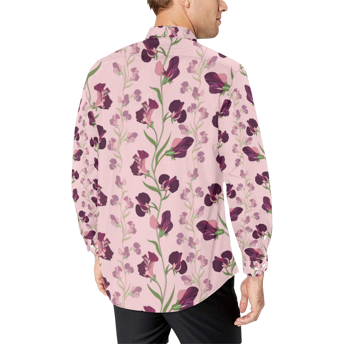 Peony Pattern Print Design PE09 Men's Long Sleeve Shirt