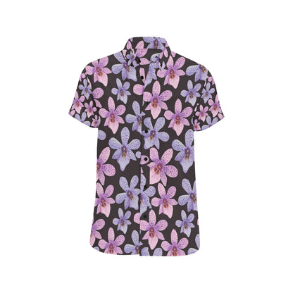 Orchid Pattern Print Design OR08 Men's Short Sleeve Button Up Shirt